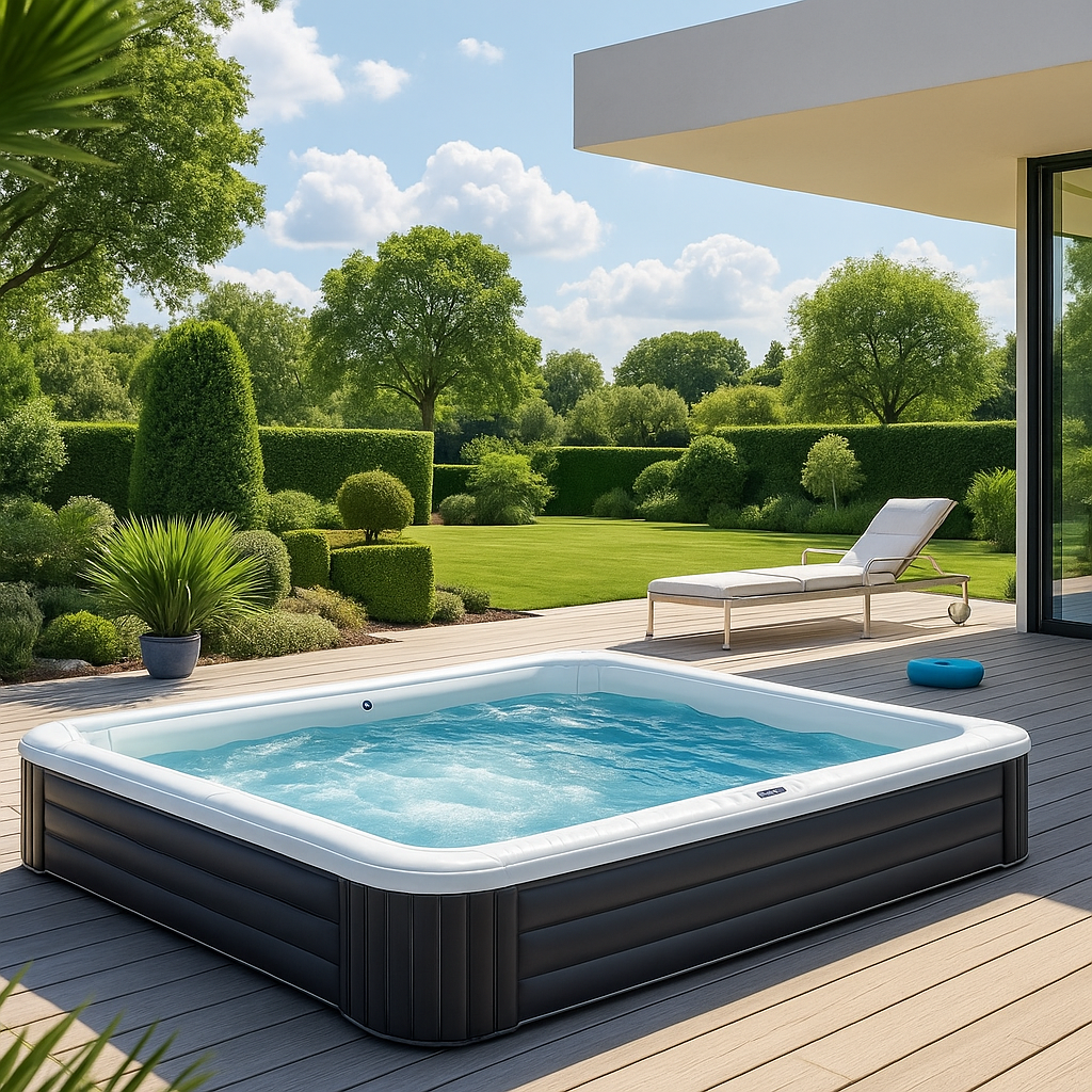 Rectangular Sí Piscina PVC Metal Jardín Piscina tubular rectangular negro blanco PVC y metal para jardín 732x366x132 cm