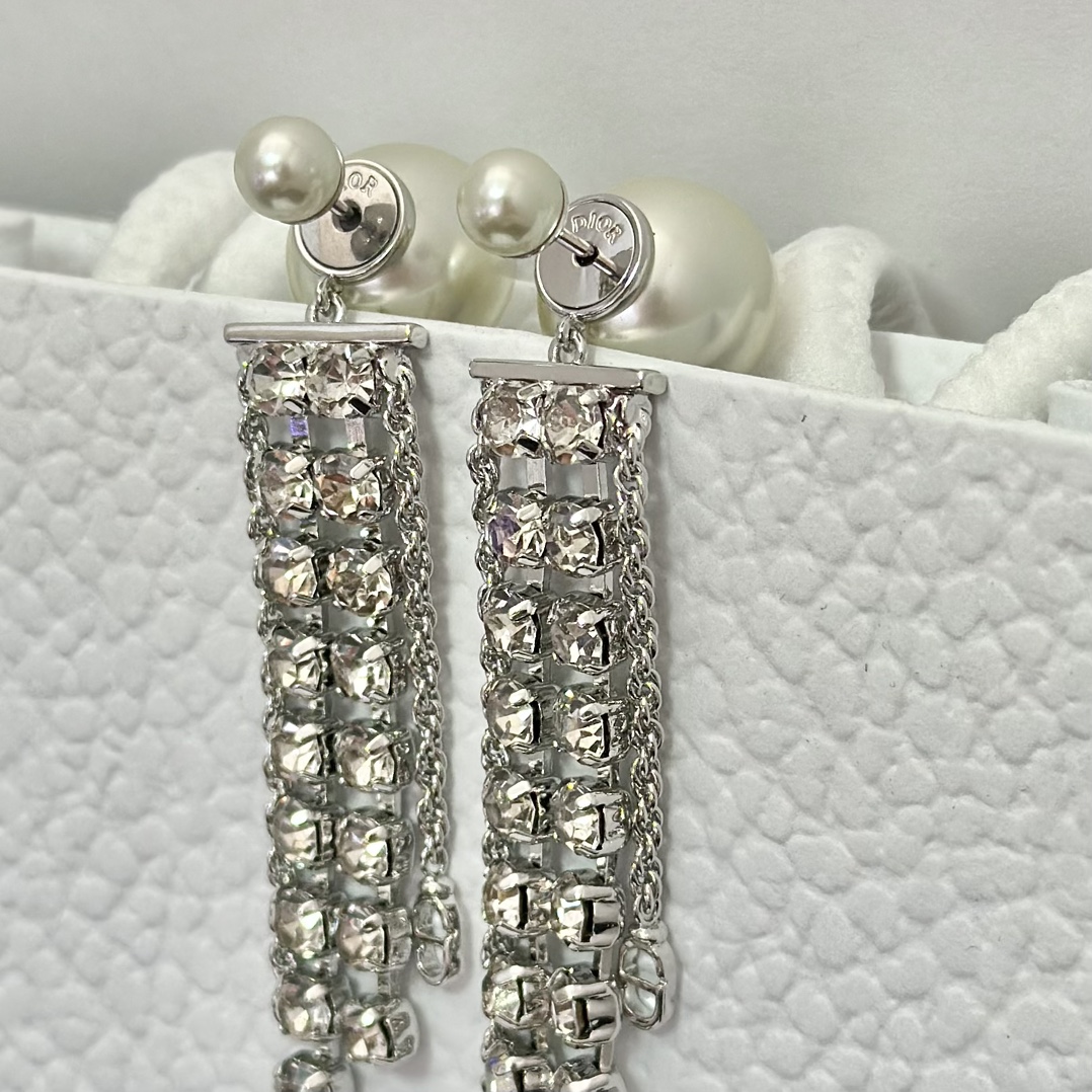 Dior Rhinestone Tassel Earrings - Original Replica Club