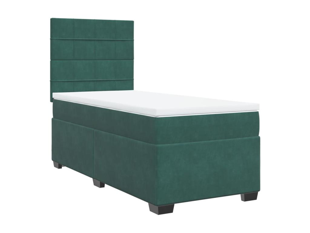 Cama box spring con colchón terciopelo verde oscuro 90x200 cm
