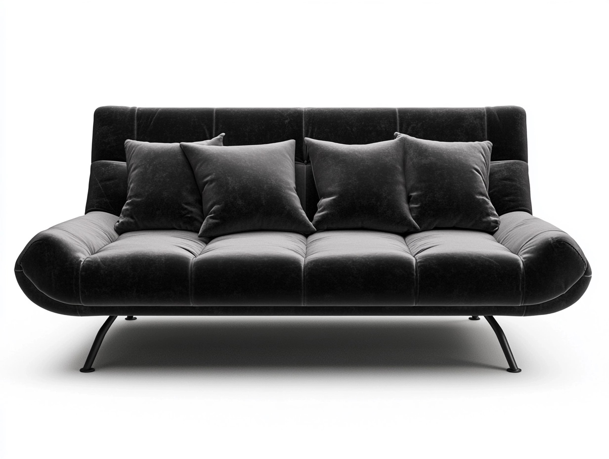 Sofá cama moderno de terciopelo negro para sala de estar con estructura de metal 200x90 cm diseño elegante y funcional CY0185652