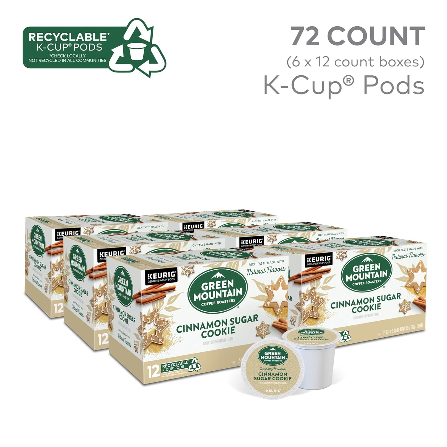 Green Mountain Coffee Roasters Cinnamon Sugar Cookie Coffee. Keurig Single Serve K-Cup Pods. 72 Count