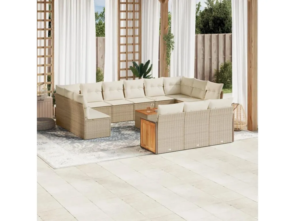 Set de sofás de jardín y cojines 14 piezas ratán sintético beige