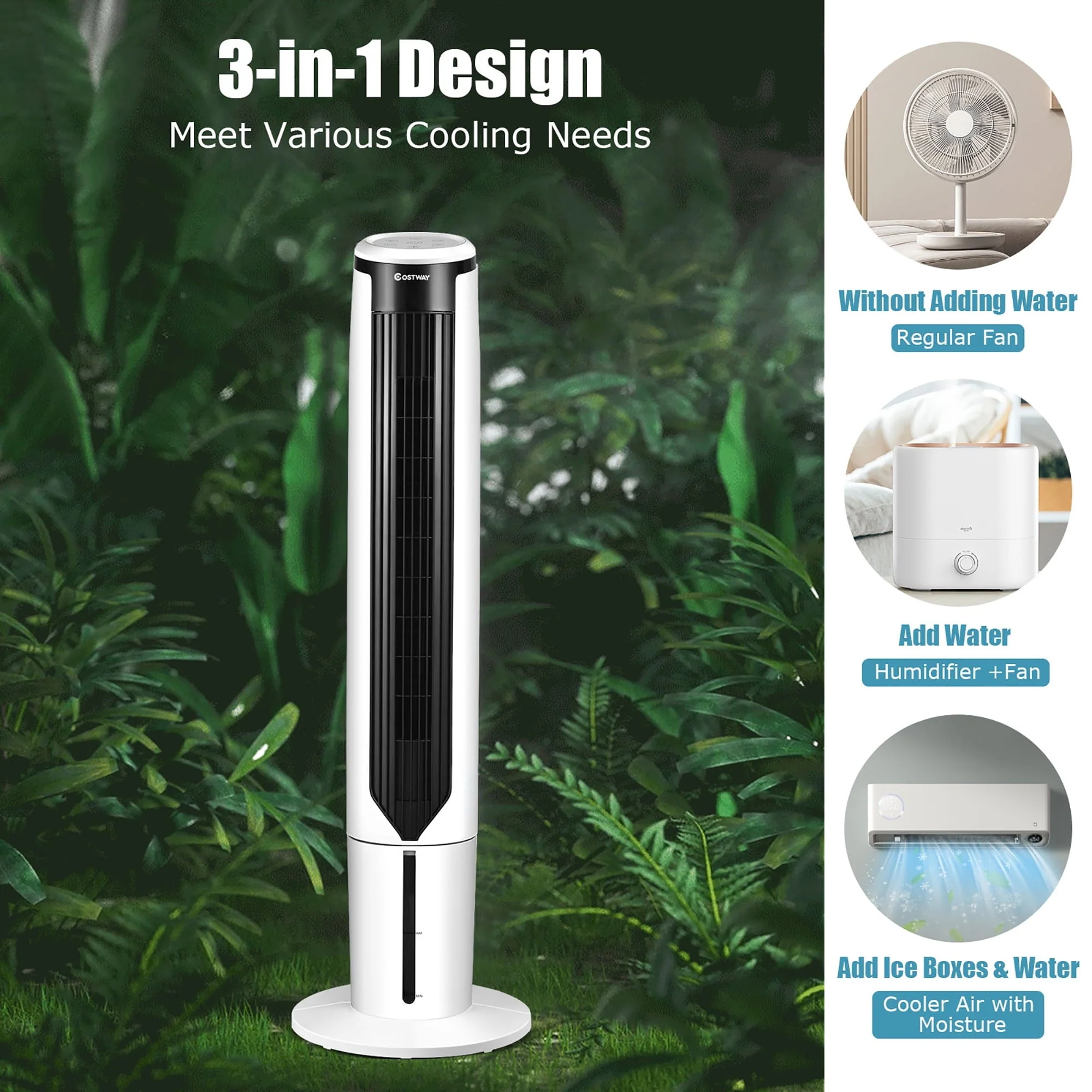 Costway 41'' Evaporative Air Cooler Quiet Cooling Oscillating Fan with Remote Control - Image 3