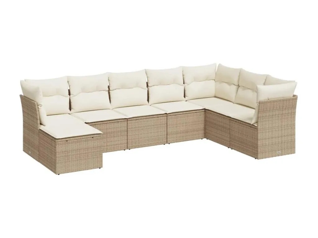Juego de sofás de jardín con cojines beige moderno 8 pzas ratán PE ytwl35532