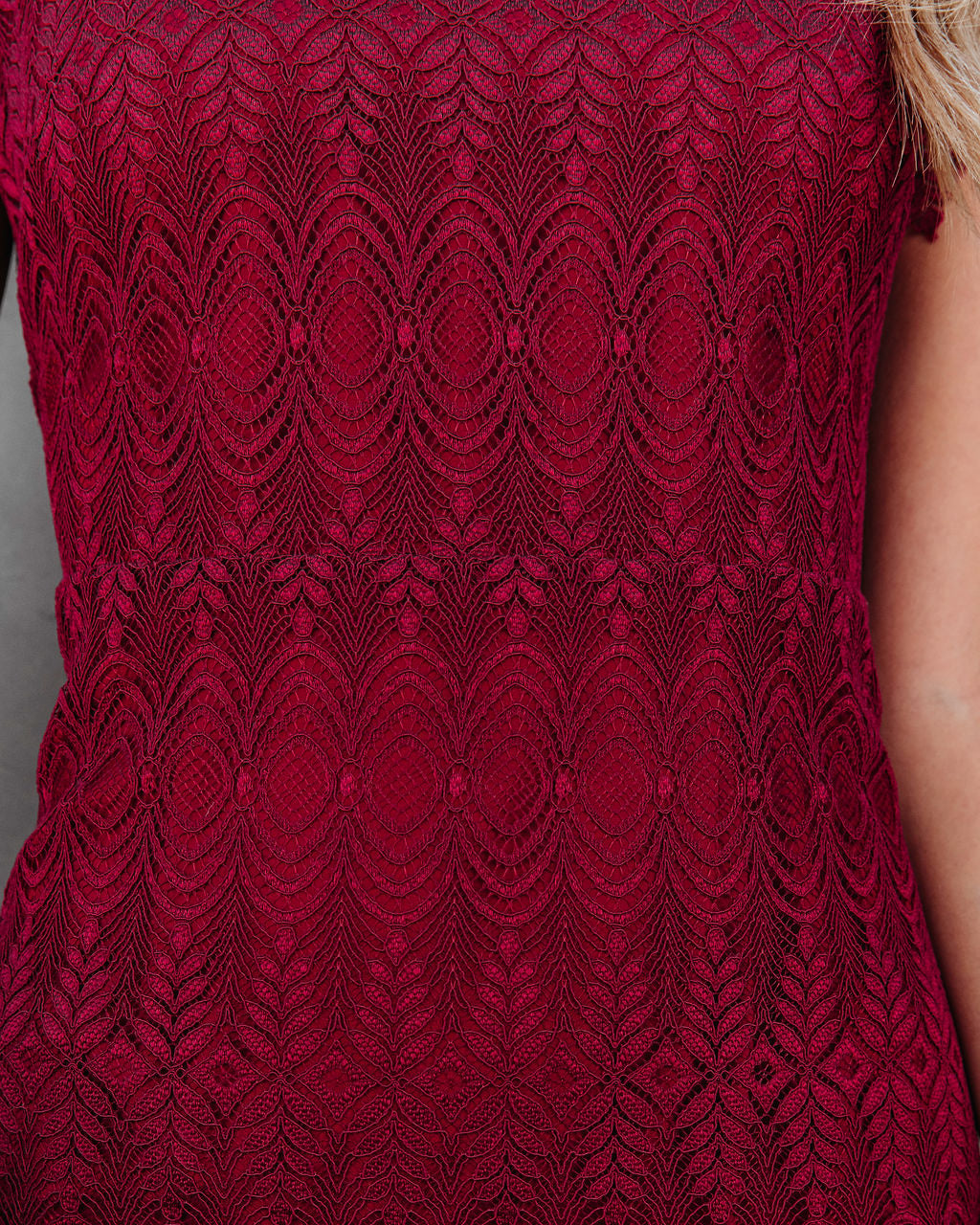 Love At First Glance Crochet Lace Midi Dress - Wine - FINAL SALE - Se7enfashion