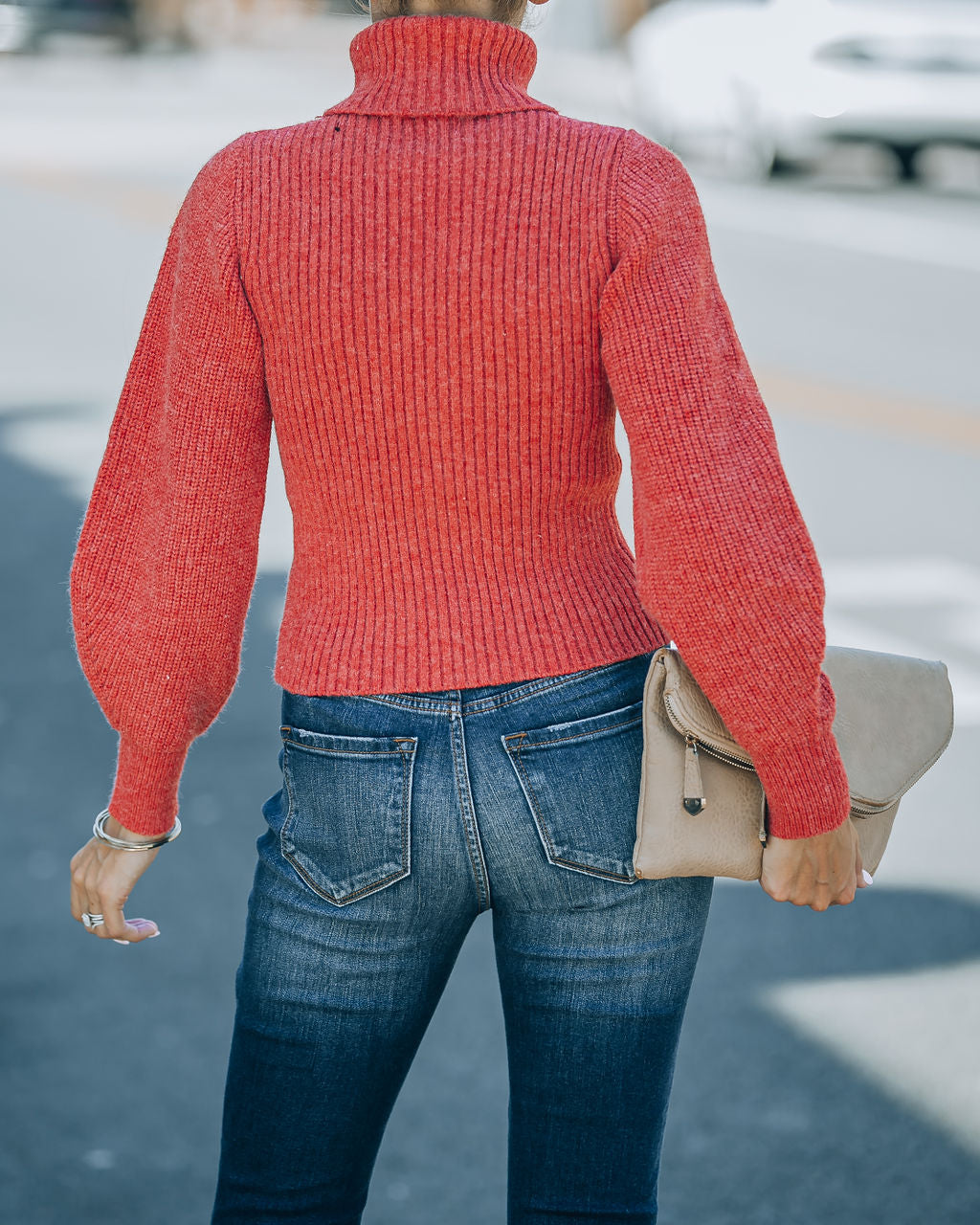 Taking Risks Knit Cutout Turtleneck Sweater - Rust - SALE - Se7enfashion