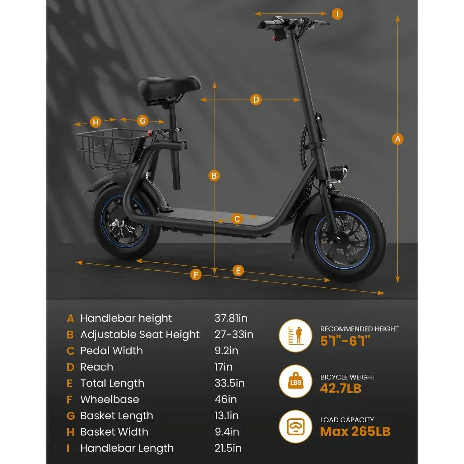 KEESTP Electric Bike with Basket for Pet, 3 Riding Modes Foldable Electric Scooter for Adults - up to 20 Miles 18.6MPH - Image 14