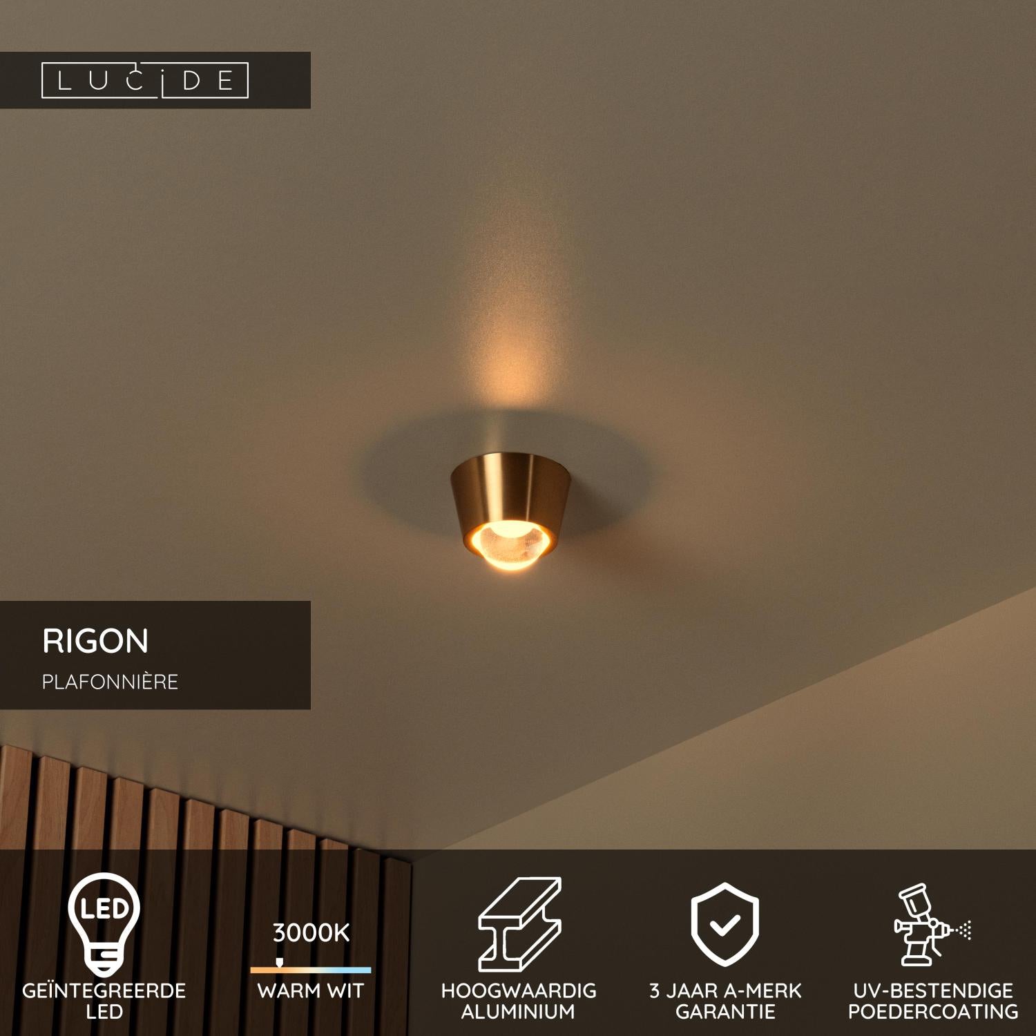 Lucide RIGON Plafonnière - Mat Goud   Messing