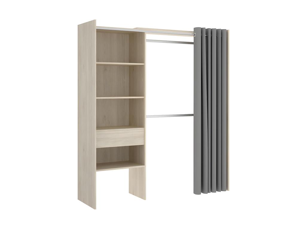 Armario ropero extensible con cortina y cajón - roble