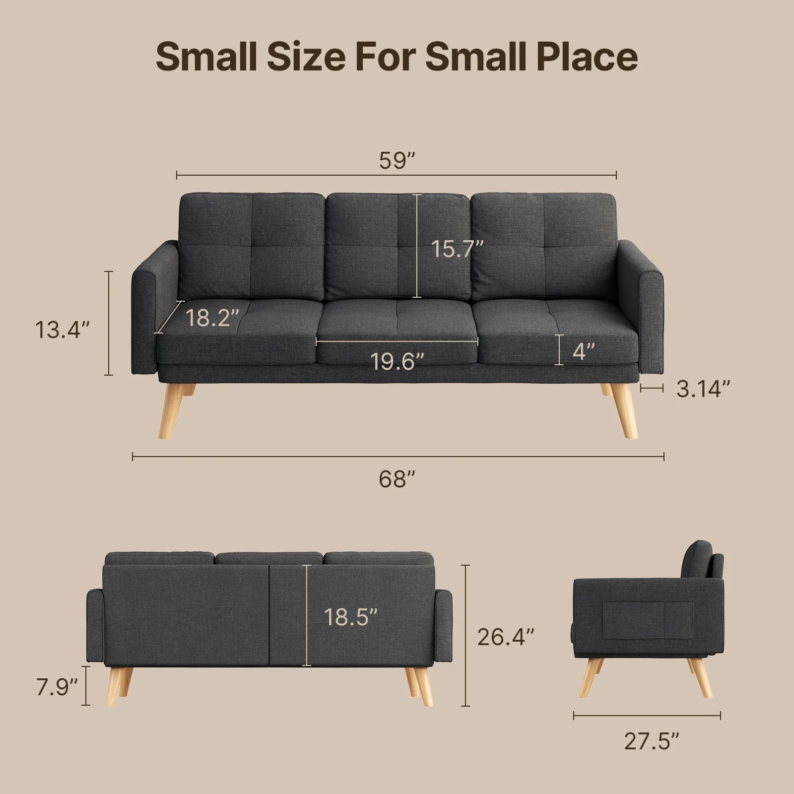Bedroom Furniture Set - Includes Queen Bed Frame, 4-Drawer Dresser Set of 2 & 3 Seat Futon Sofa - Modern Storage Solution for Stylish Home Decor - Image 5