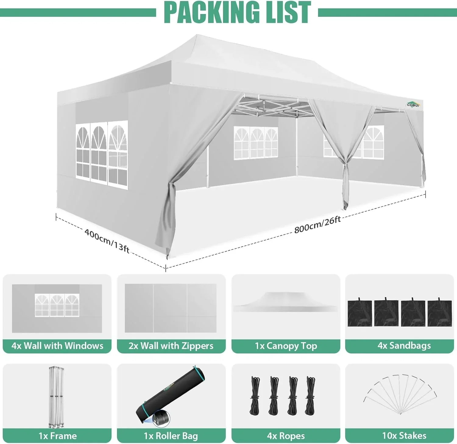 COBIZI 10x20 Heavy Duty Pop up Canopy Tent 6 sidewalls Commercial Canopy Wedding Party Tents