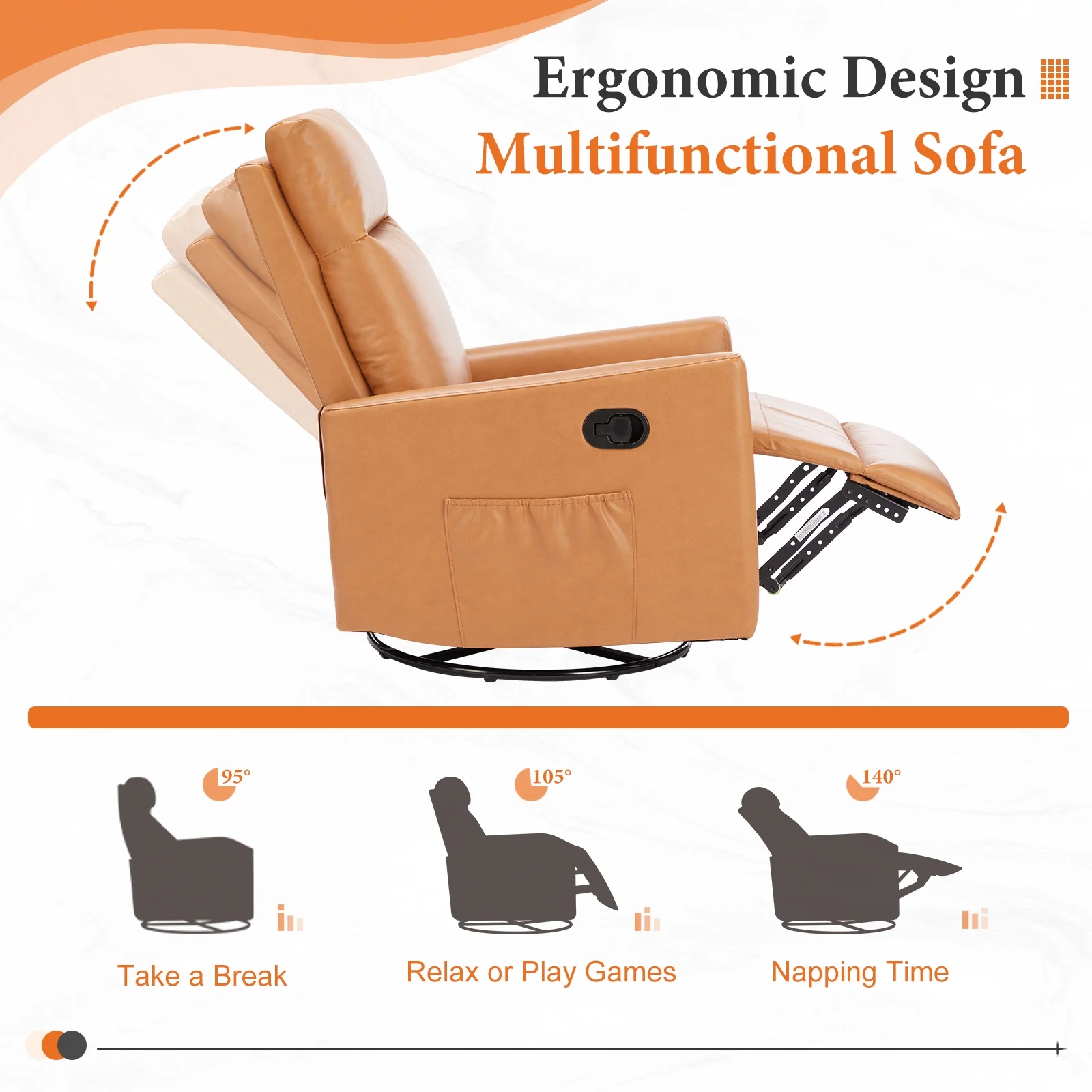 Recliner Message Chair with Footrest, Swivel Rocking Glider, High Back Upholstered Deep Seat for Living Room, Grey - Image 18