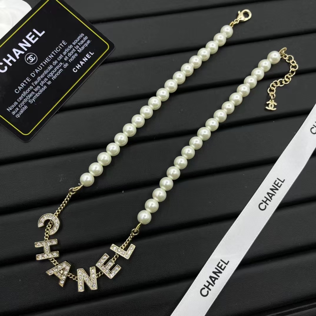 Chanel Letter Pednant Pearl Chain Necklace - Original Replica Club