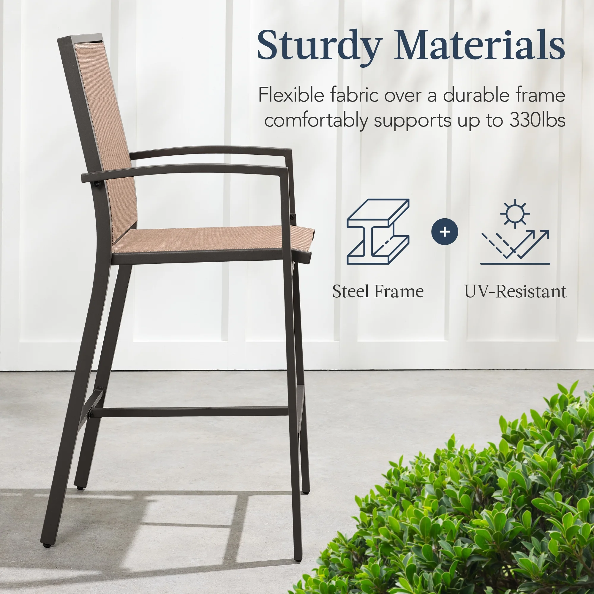 Best Choice Products Outdoor Barstools Set of 2, Bar Height Patio Chairs w/ All-Weather Mesh - Black/Black - Image 32