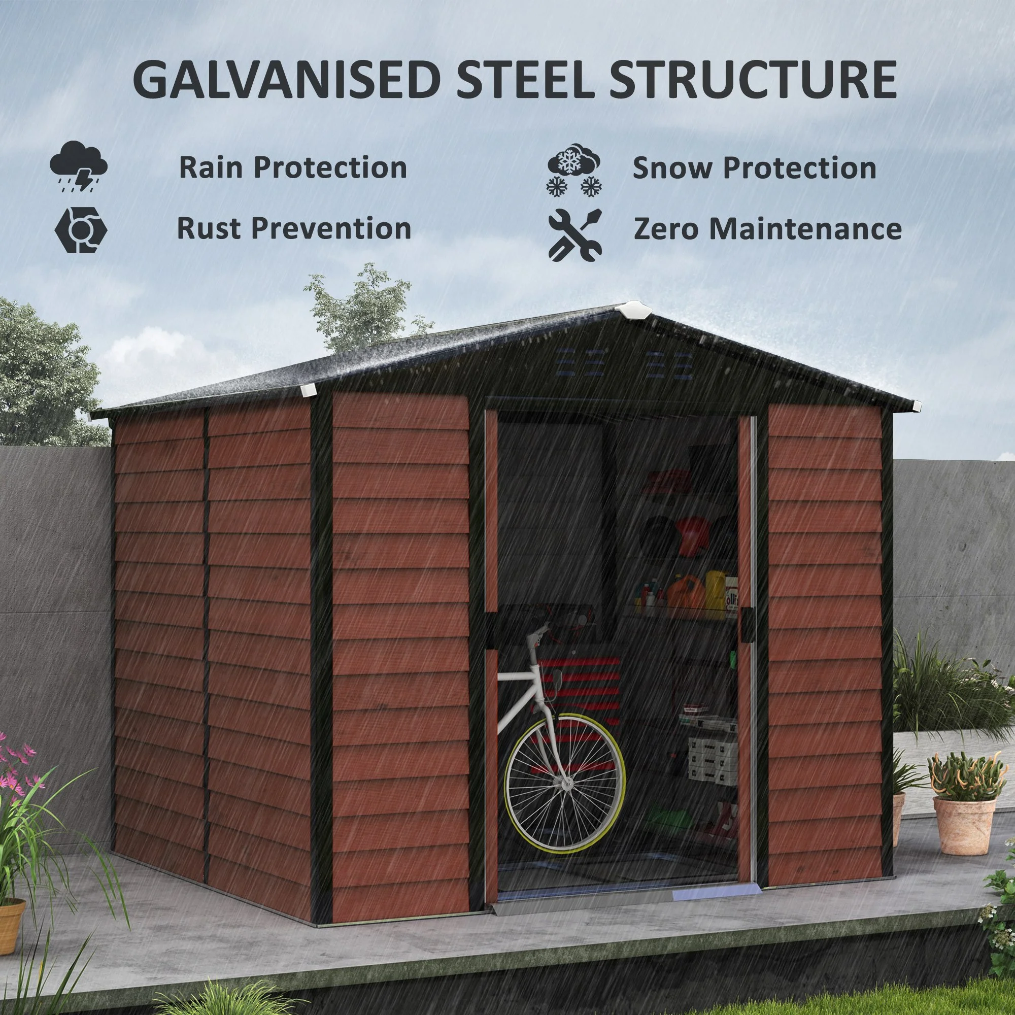 Outsunny 7' x 4' Metal Storage Shed Organizer, Garden Tool House with 4 Vents and 2 Sliding Doors for Backyard, Patio, Garage, Lawn, Dark Gray - Image 52