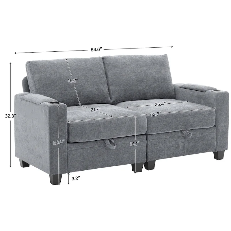 Versatile Chenille Storage Loveseat Sofa