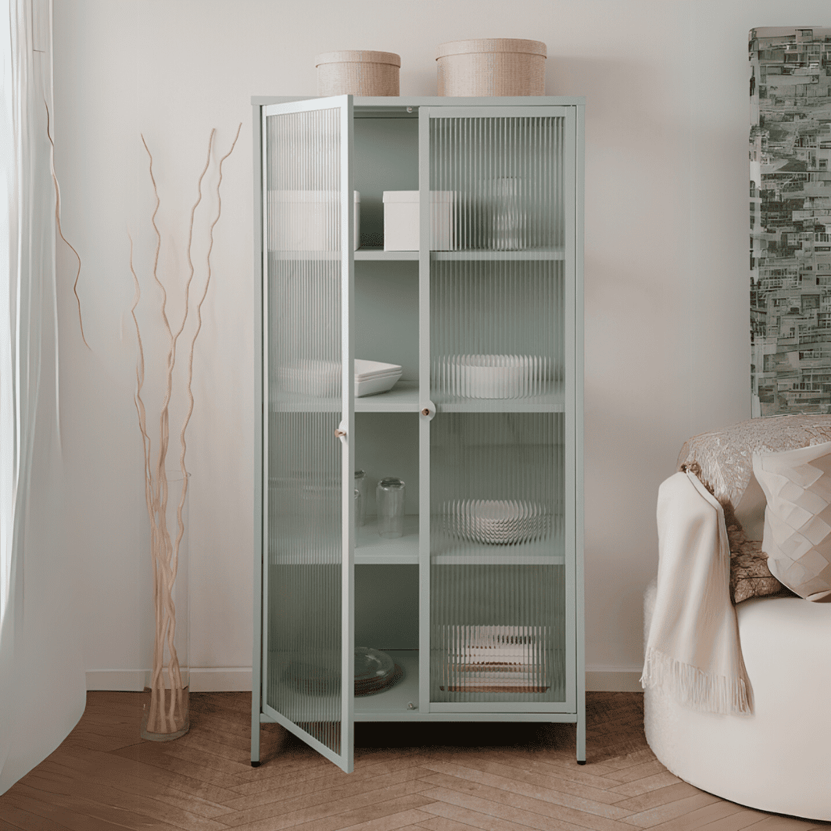 Calicosy - Vitrinekast met 2 glazen deur MILTON - B80 cm - Groen