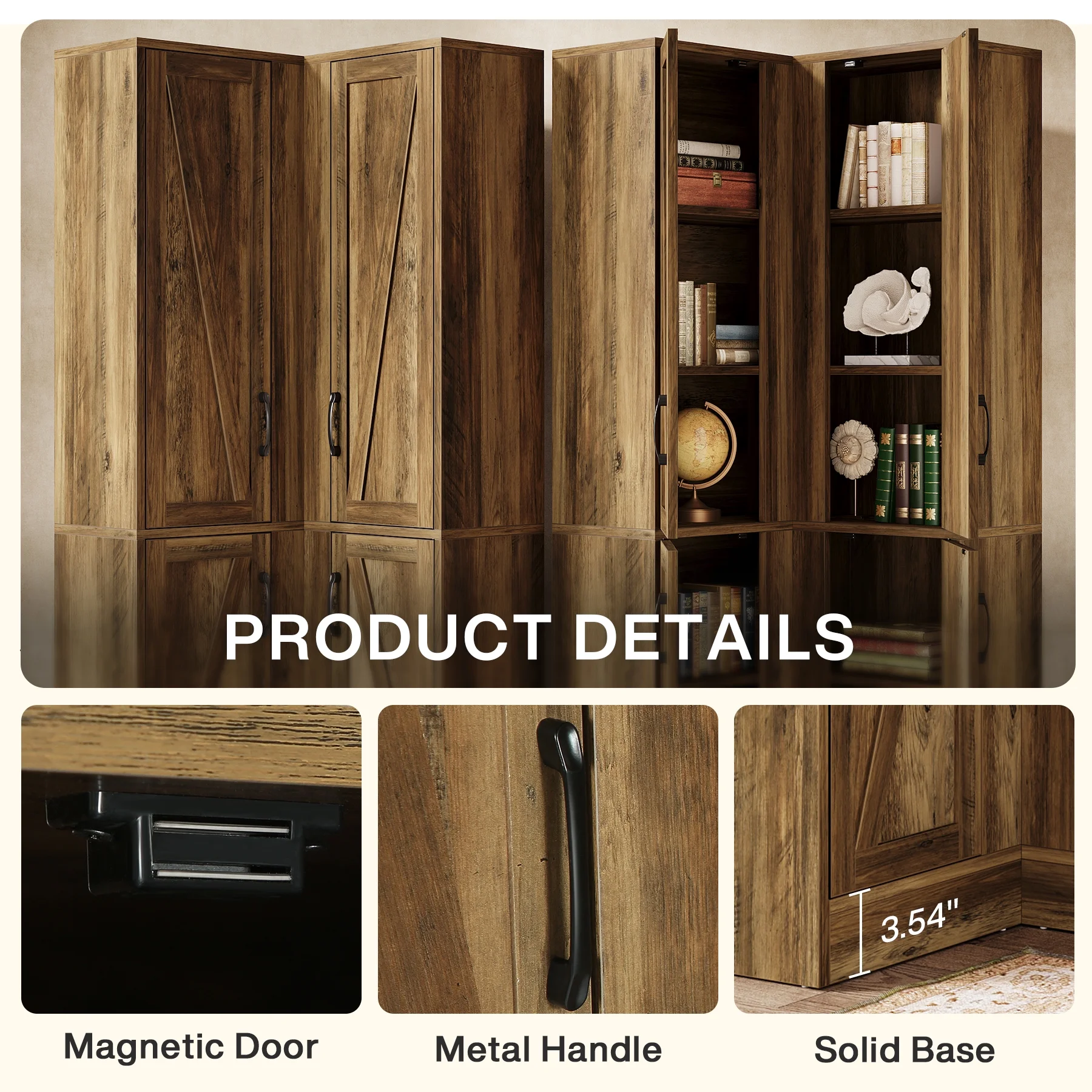 Tribesigns 70.8" Tall Corner Cabinet, Farmhouse Storage Cabinet with 4 Doors & 5 Storage Shelves - Image 7