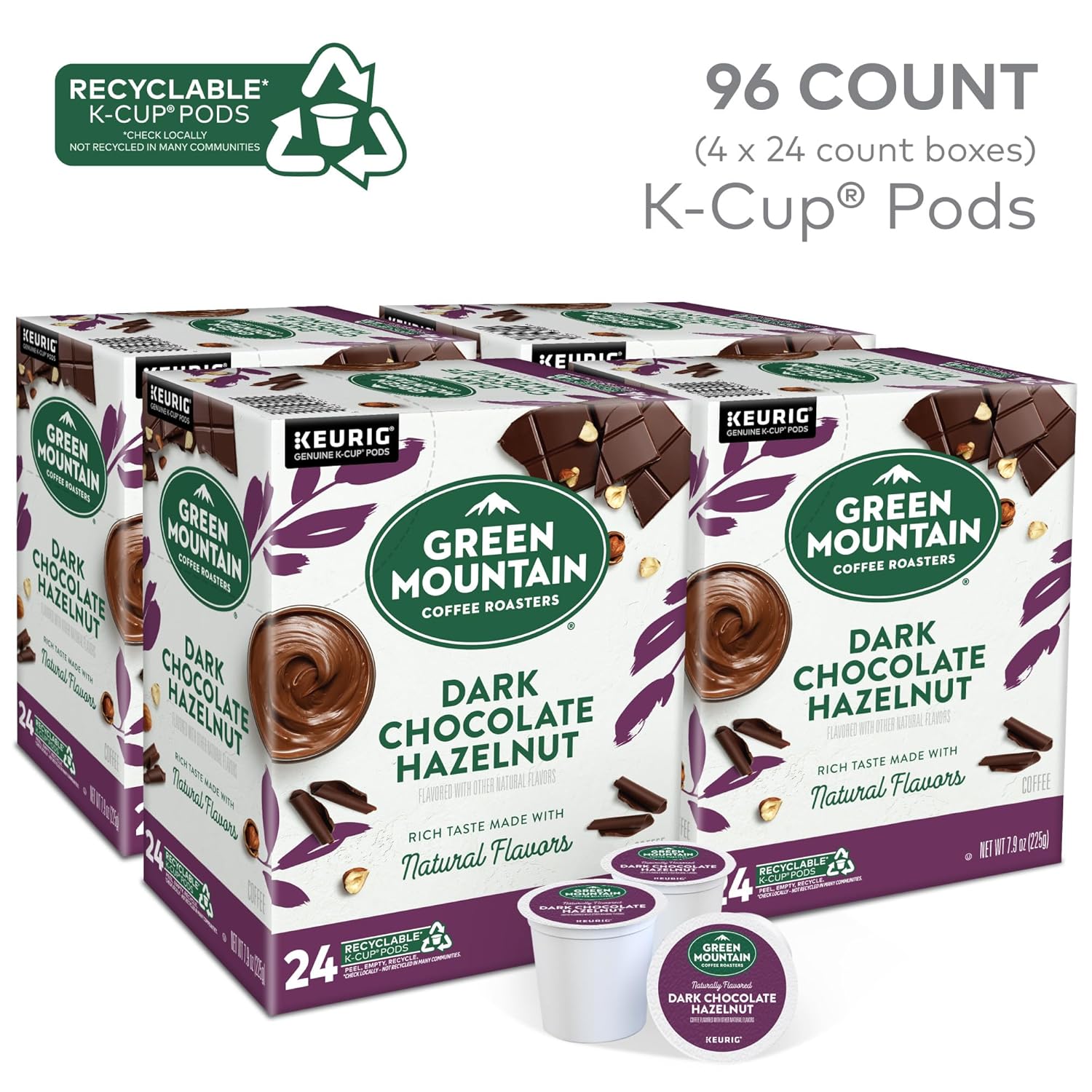 Green Mountain Coffee Roasters Dark Chocolate Hazelnut Coffee. Keurig Single Serve K-Cup Pods. 96 Count