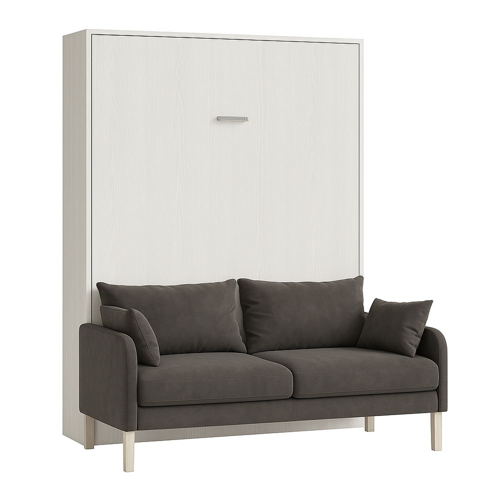 Sofá Cama Plegable Moderno de Tela Gris con Madera, Diseño Compacto para Espacios Pequeños