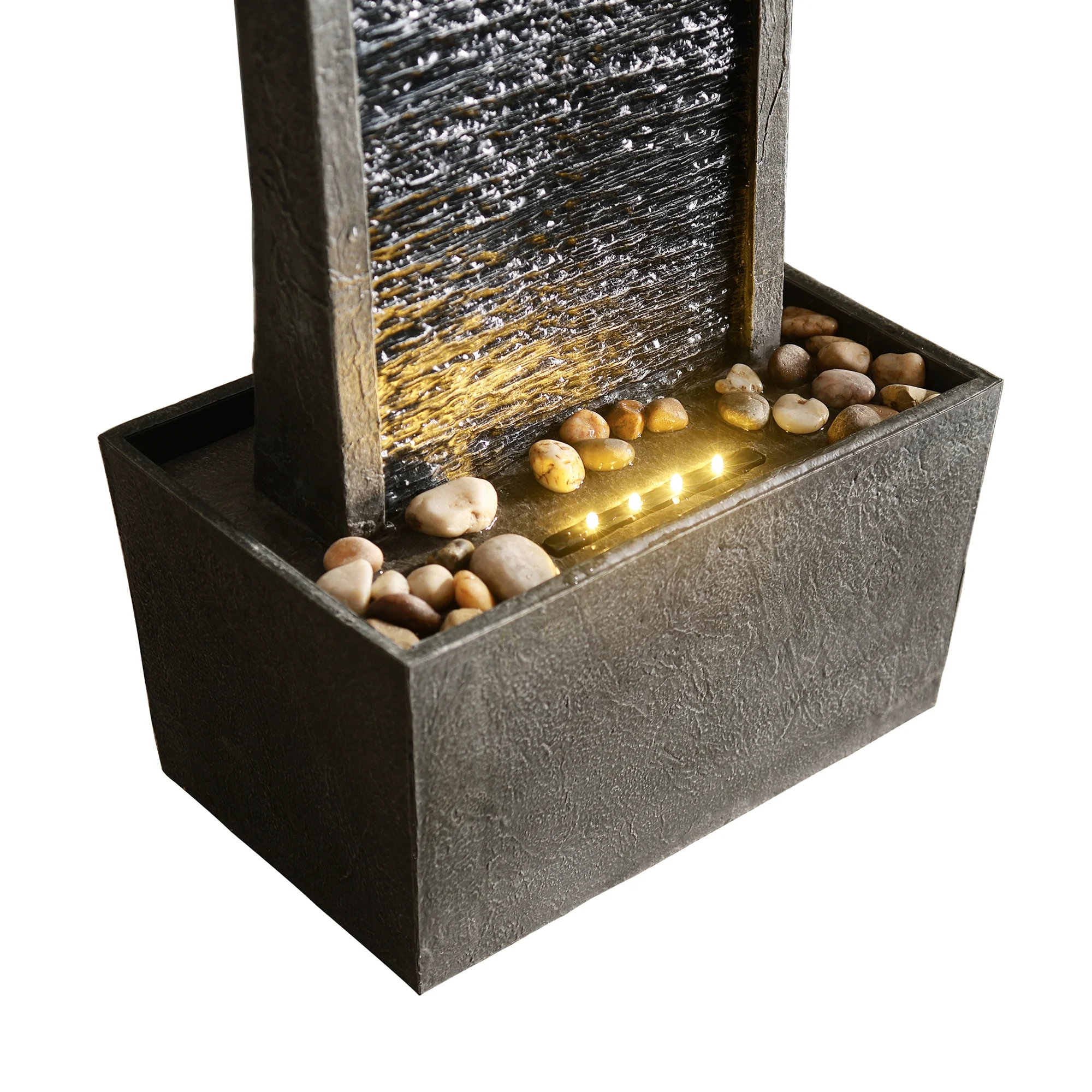 Teamson Home 38.5" Faux Slate Contemporary Outdoor LED Waterfall Fountain with Pebble Base, Red Rock - Image 22