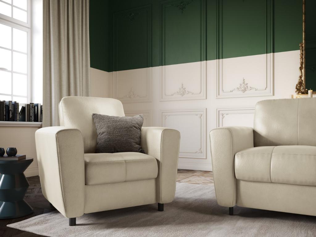 Sillón Homelyvo de cuero auténtico gris claro - 87x82x83cm