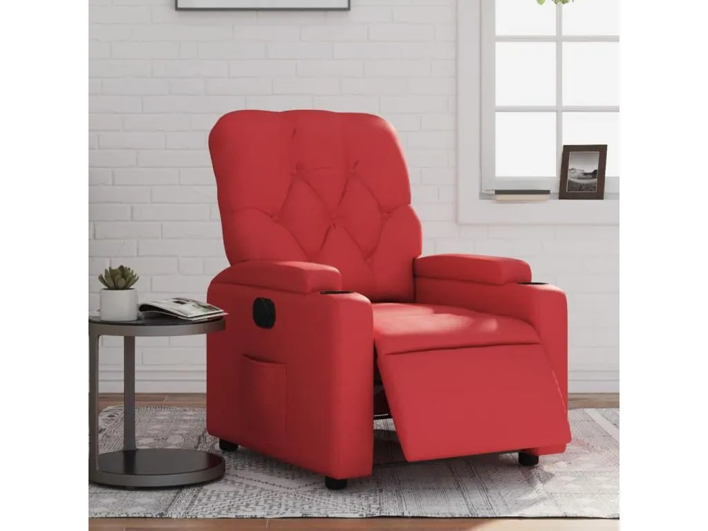Sillón reclinable eléctrico de cuero sintético rojo