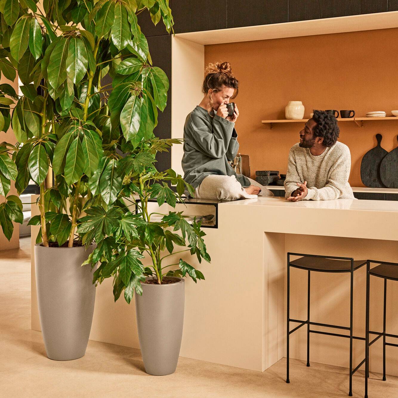 Elho June Round High 30 - Balanced beige - L 30 x B x H 53 cm - Binnen