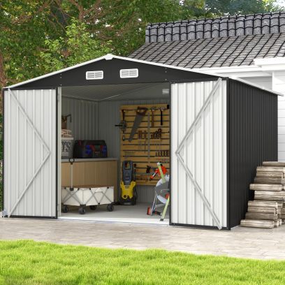 Aoxun 10 x 12FT Outdoor Storage Shed with Double Hinged Large Door Utility Garden Shed