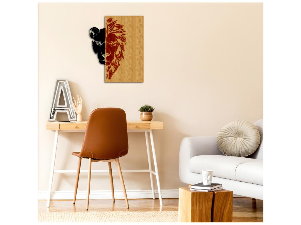 Decoración de Metal y Madera León, Madera, 41x1,8x50 cm, Tucasago