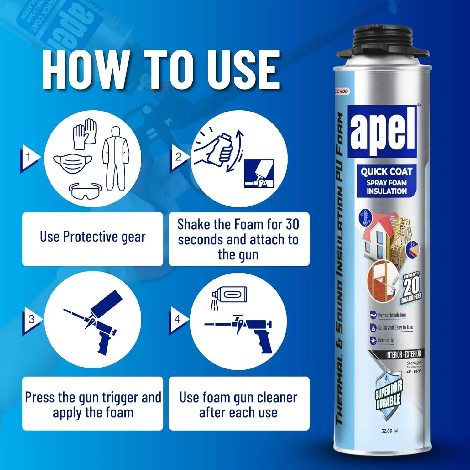 apel Spray Foam Insulation Kit, 12 x 32.80 oz / 240 Bd ft - 12 Pack - Image 10 apel Spray Foam Insulation Kit, 12 x 32.80 oz / 240 Bd ft - 12 Pack - Image 10