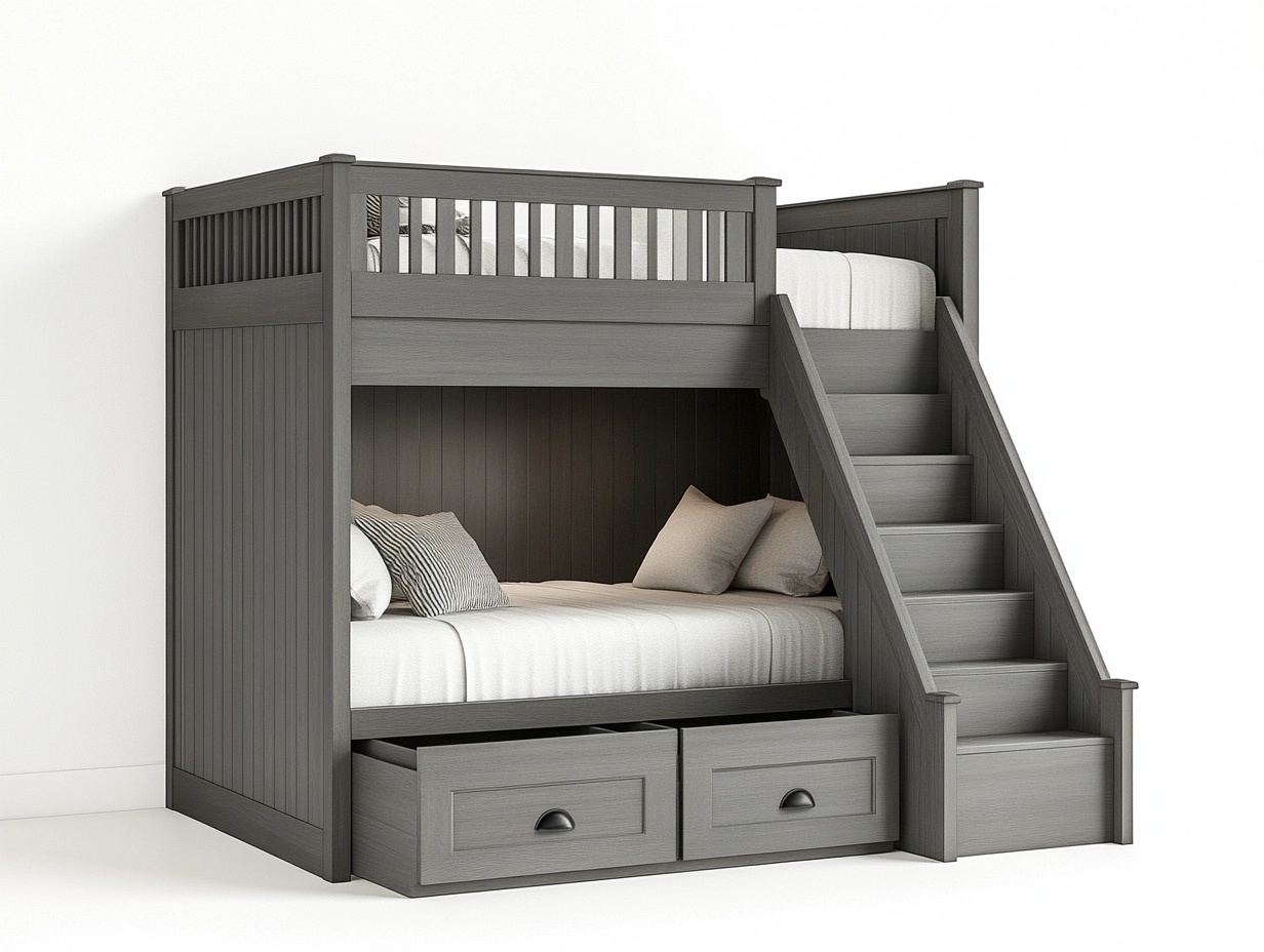Litera infantil con escalera de almacenamiento 200x120 cm ideal para dormitorio juvenil de madera maciza gris moderno
