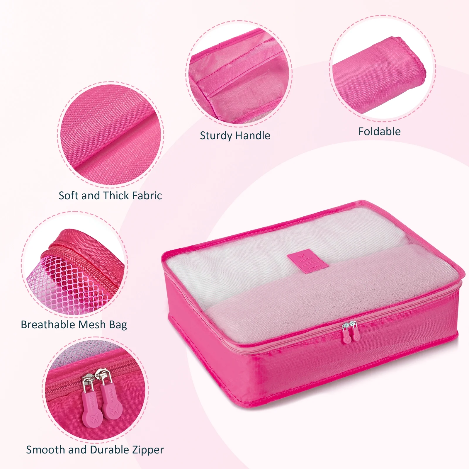 9 Piece Luggage Sets, Hard 20 24 28 inch Luggage with 6 Pieces Organize Bags Travel Suitcases Sets with Wheels, Rose - Image 8