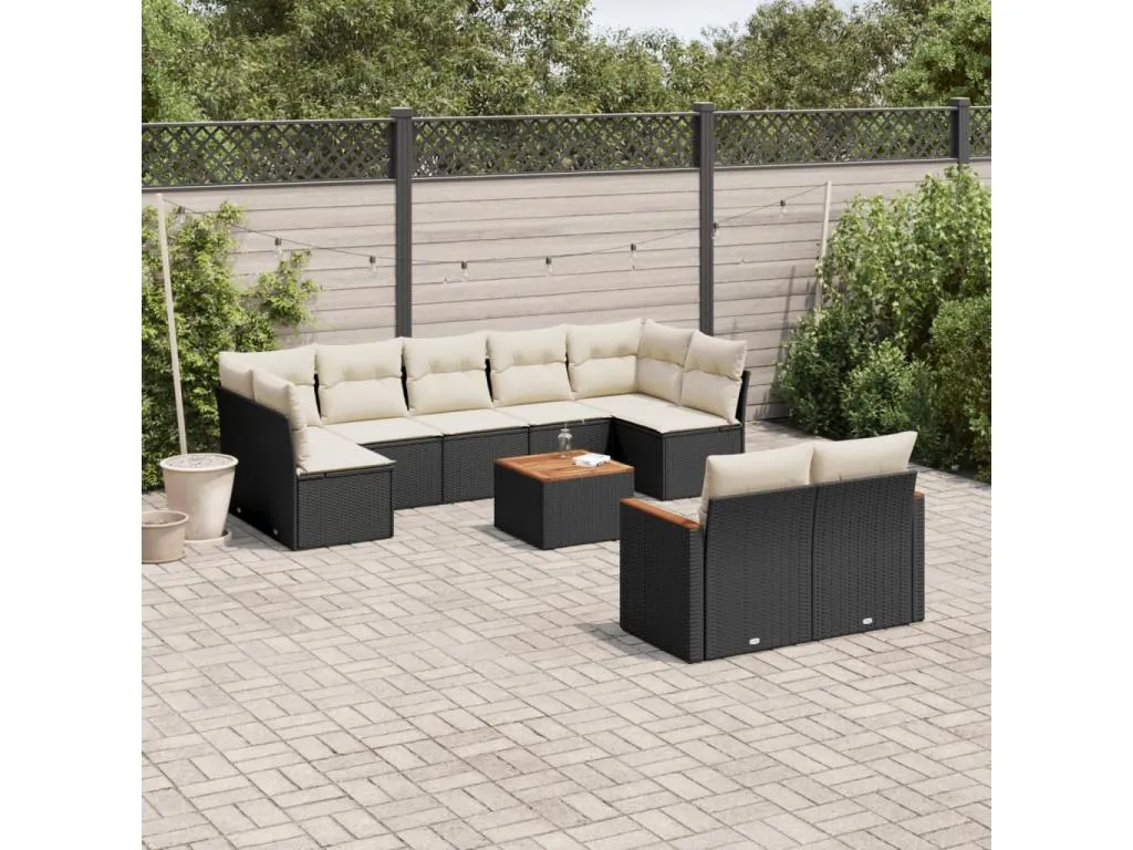 Set de sofás de jardín 10 pzas cojines ratán sintético negro