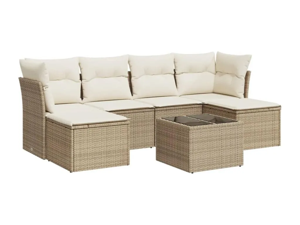 Conjunto de sofás para jardín 7 piezas con cojines en ratán sintético beige NV7298622