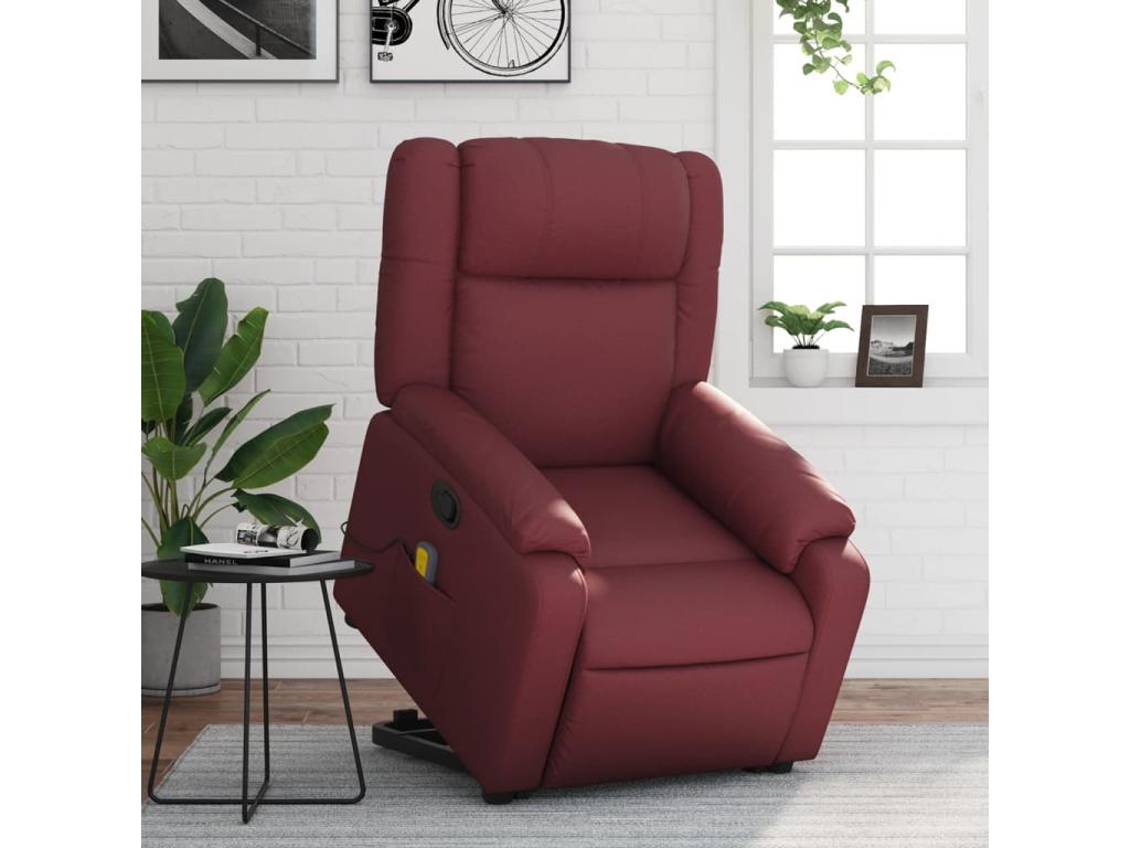 Sillón reclinable de masaje de pie cuero artificial rojo tinto