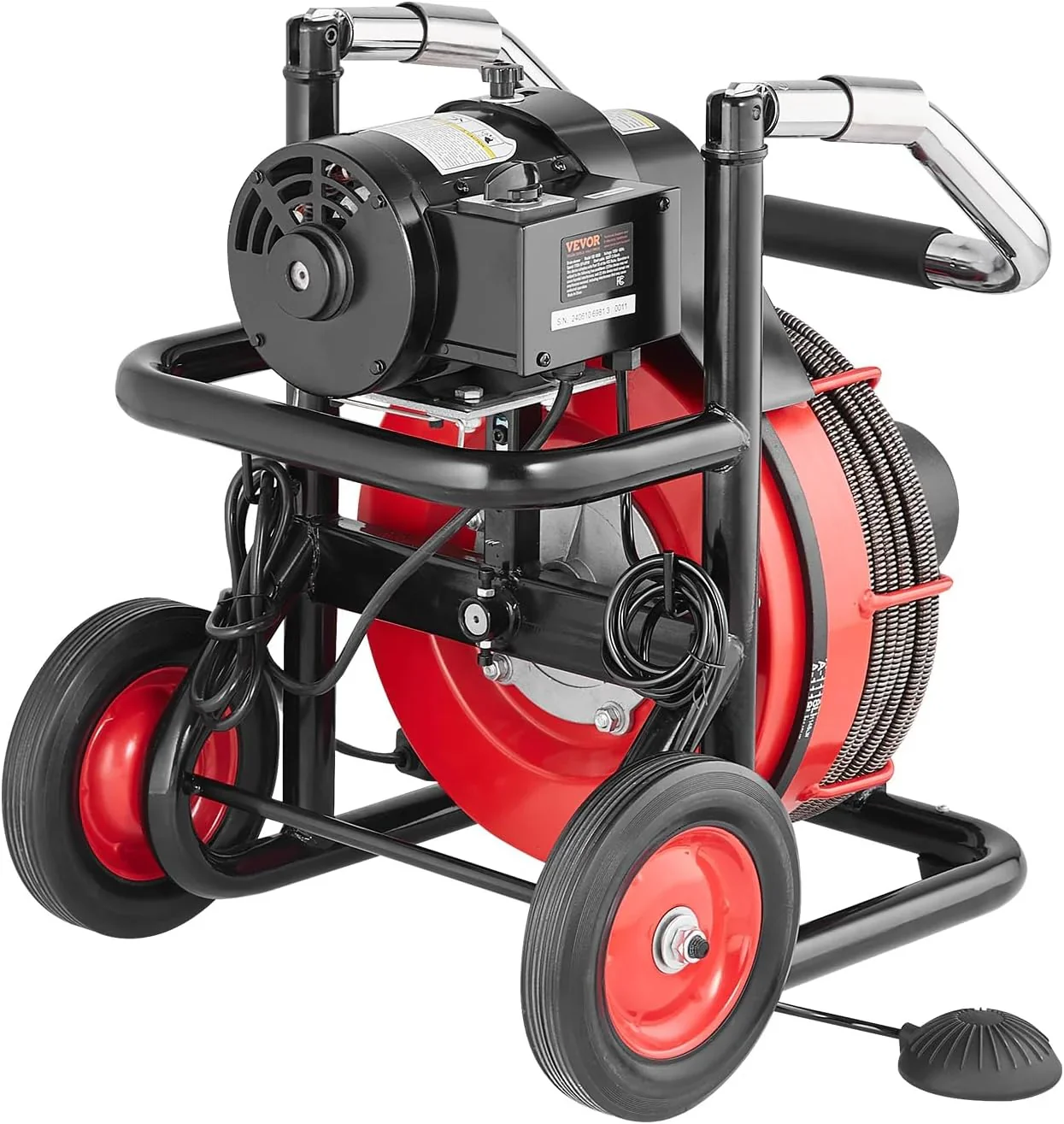 Drain Cleaner Machine 100FT x 1/2 Inch, Auto Feed Sewer Snake Auger on Wheels, 550W Portable Drain Cleaning Machine with 8 Cutters & Air-activated Foot for 2" to 4" Pipes