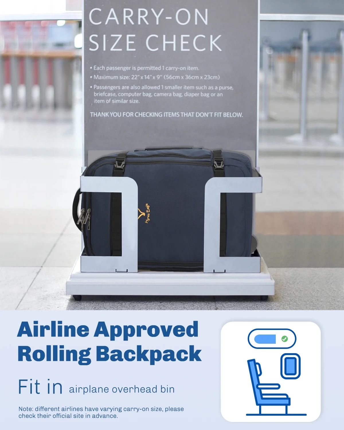 Hynes Eagle 22" Hybrid Carry-On Luggage, Softside Rolling Backpack, Grey - Image 18