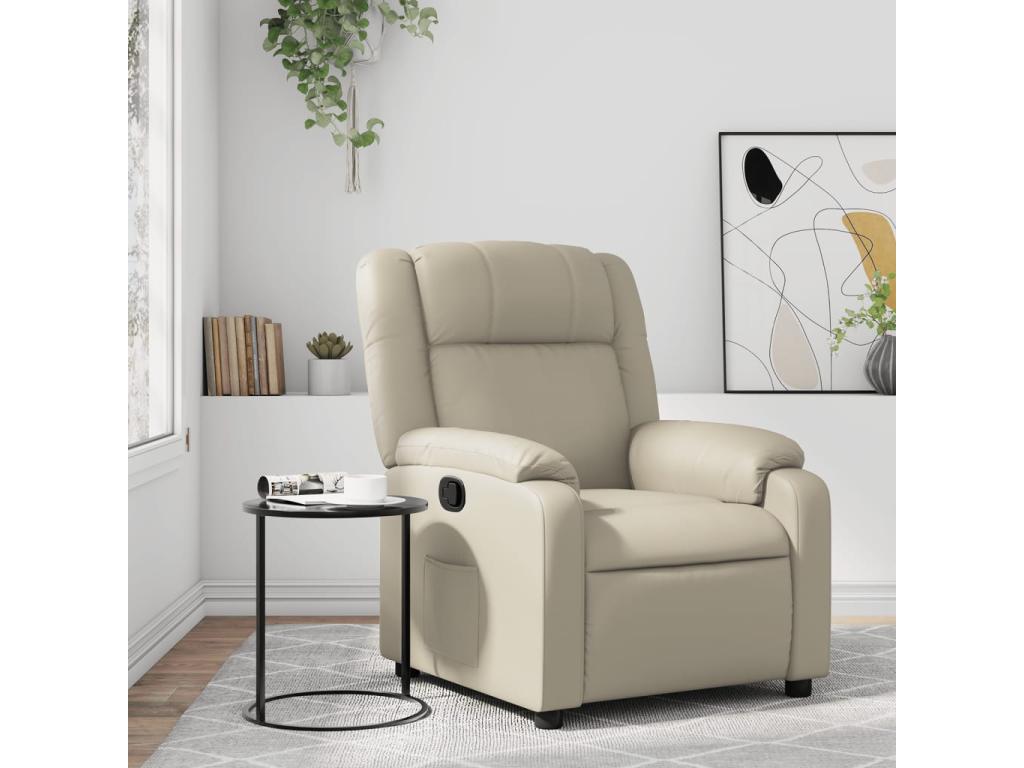 Sillón reclinable de cuero sintético crema