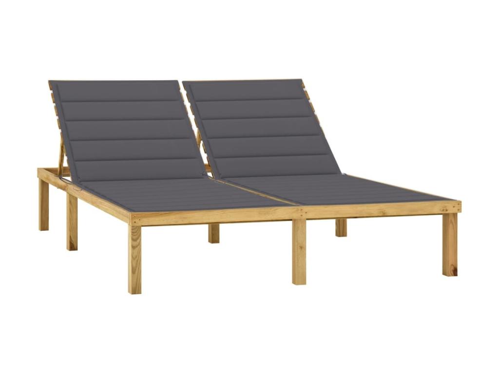 Sillón doble con cojines antracita Pino impregnado