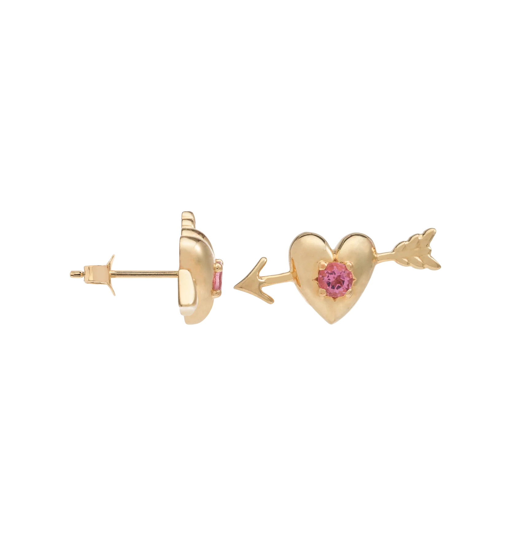 Single Arrowed Heart Stud 14K