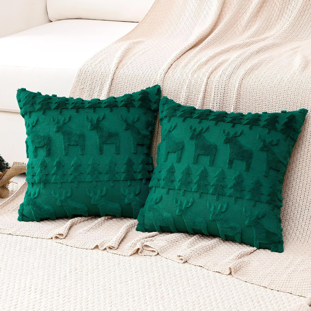 Christmas 4Pcs Throw Pillow Covers Polyester Linen Texture Snowman Buffalo Plaid Printed Square Decor Cushion Covers