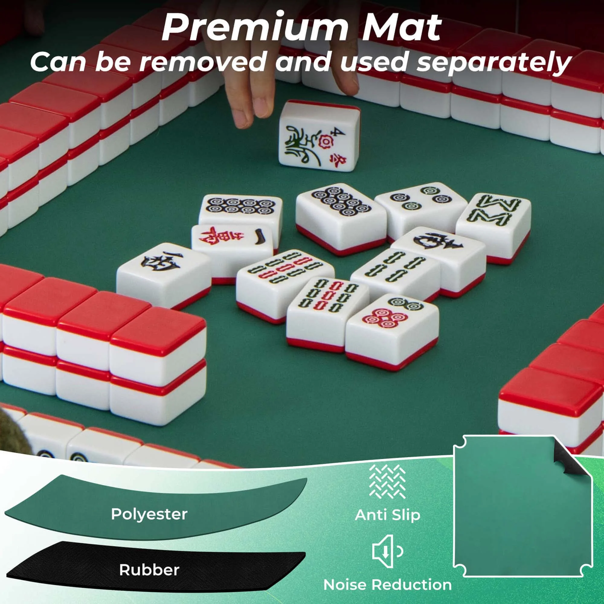 Costway 35" Folding Mahjong Table with Cup Holders & Smooth Felt Mat Carrying Handle Green - Image 9
