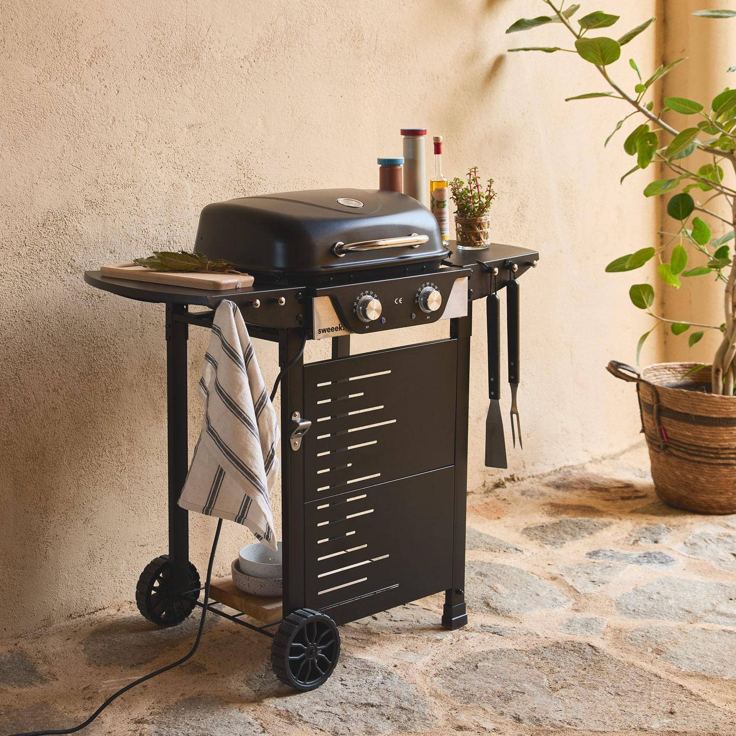 Nikola - Barbacoa eléctrica de 2 quemadores, acero esmaltado