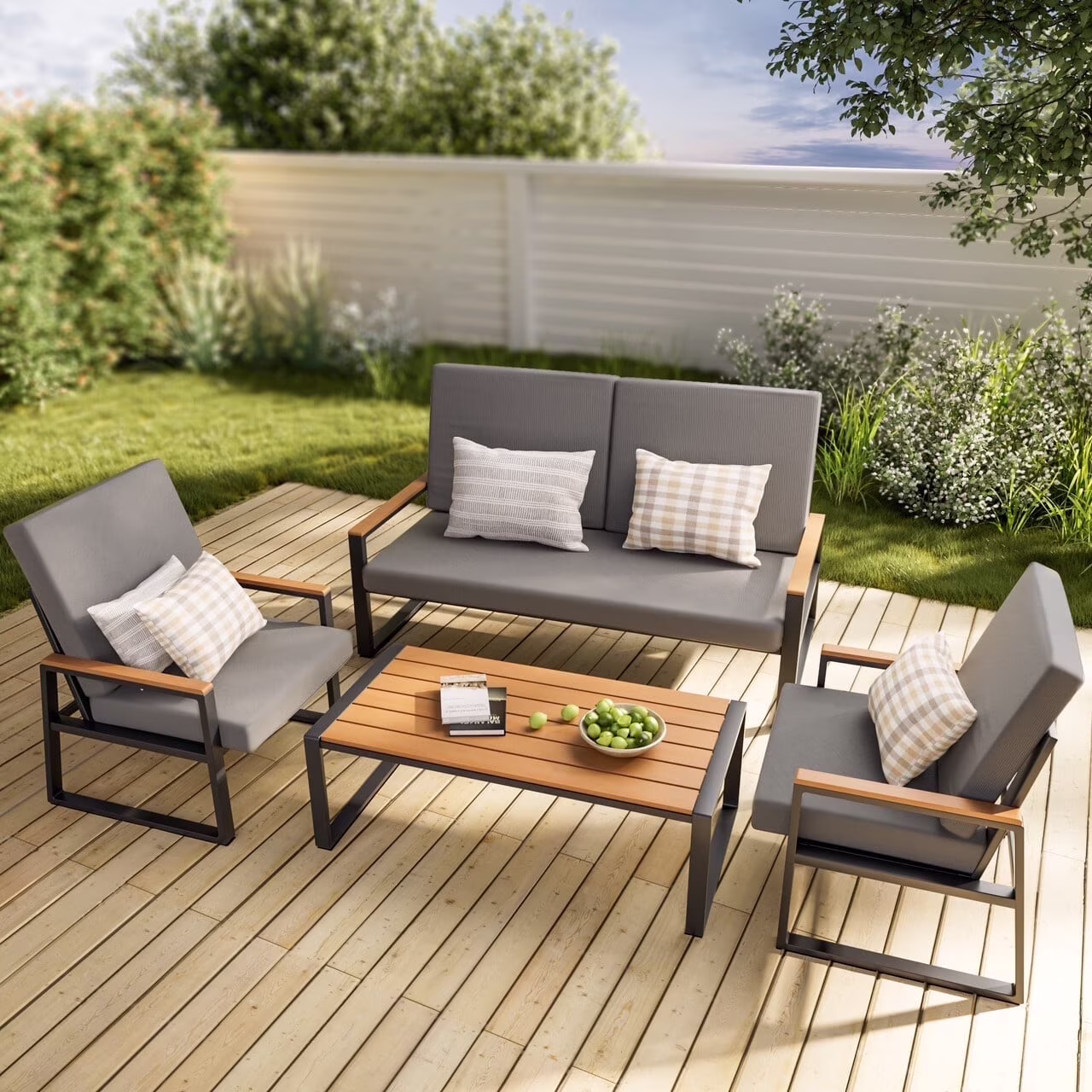 Patio Furniture Set on Sale, Lofka 7-Piece Outdoor Sectional Furniture Set with Glass Coffee Table Garden, Gray - Image 3