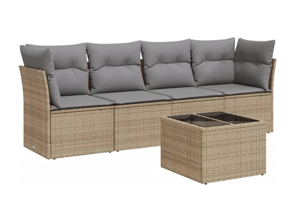 Juego de sofás jardín con cojines 5 pzas ratán sintético beige BNIL39642