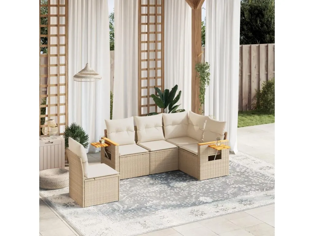 Juego de sofás jardín con cojines 5 pzas ratán sintético beige 36166RBMH