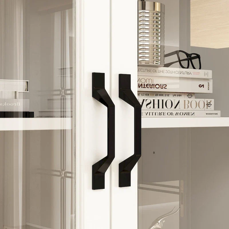 78.7-Inch Modular White Curio Cabinet with Glass Doors for Buffet Display