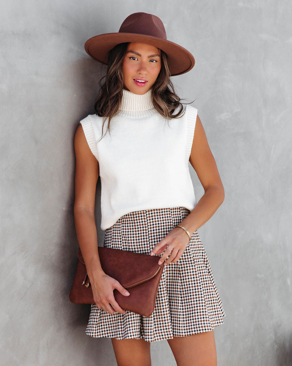 Peyton Knit Turtleneck Sweater Vest - Cream - Se7enfashion
