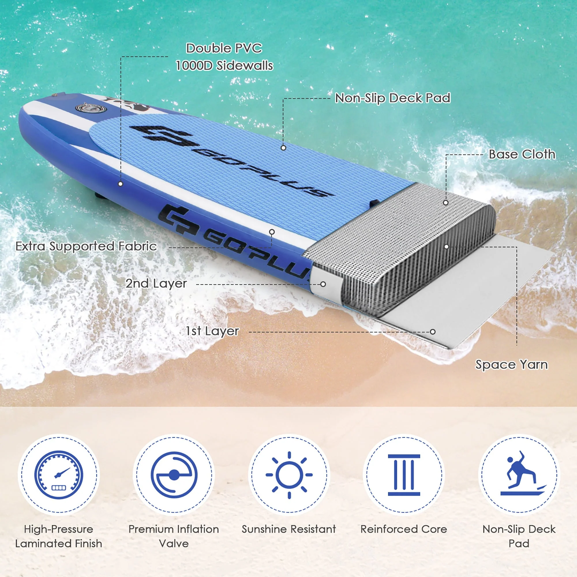 Goplus 11’ Inflatable Stand Up Paddle Board SUP W/Carrying Bag Aluminum Paddle Navy - Image 6